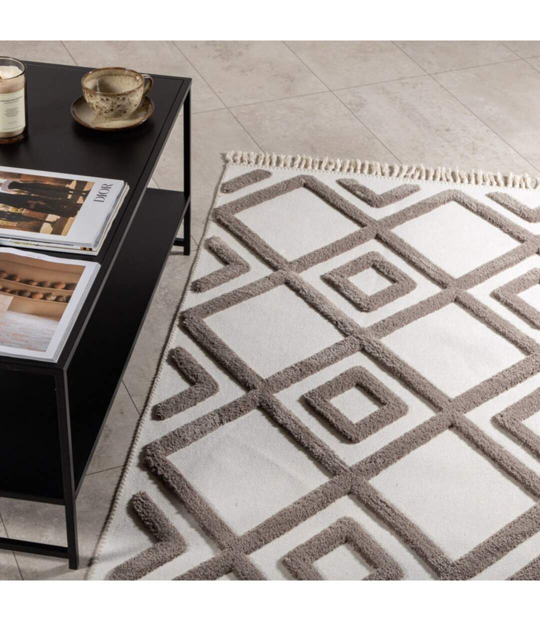 Tapis Design avec Franges Towa 160x230cm Marron-3