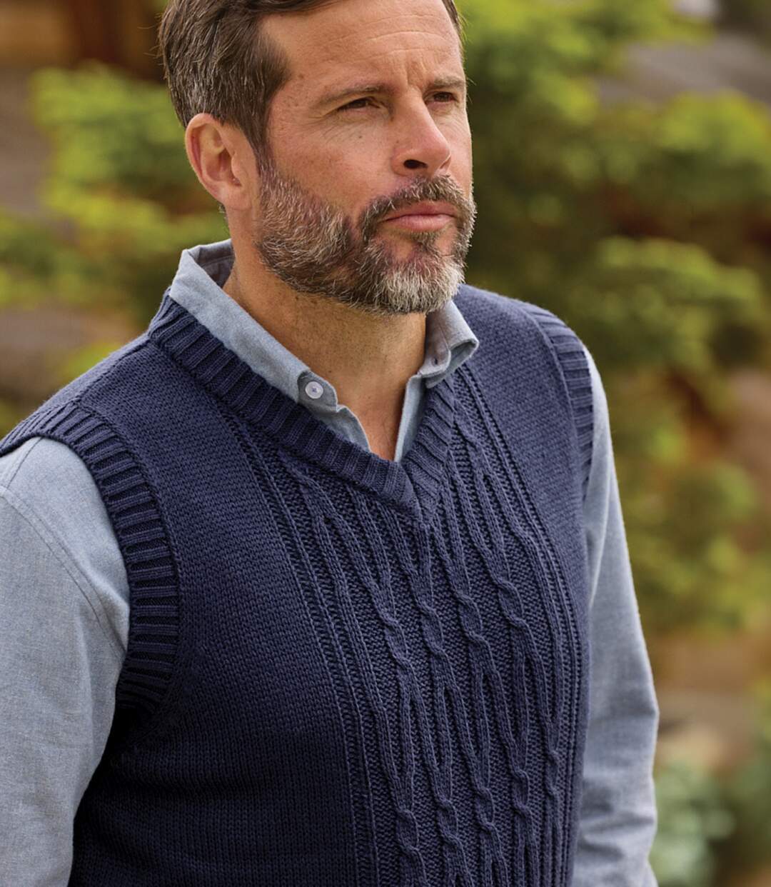 Men's Navy Cable Knit Sleeveless Jumper-5