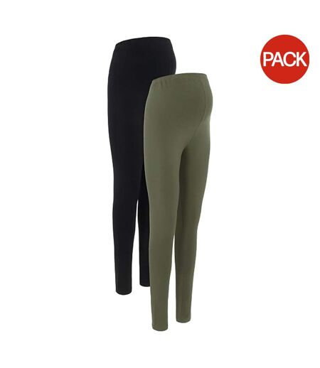 Lot De 2  Leggings Femme Noir Vert De Gris Mamalicious