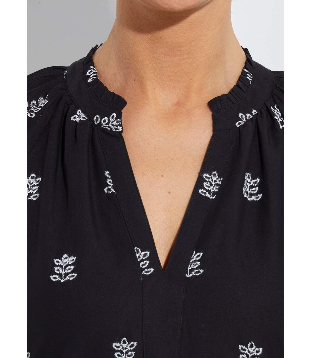 Robe courte ample coton brodé-3