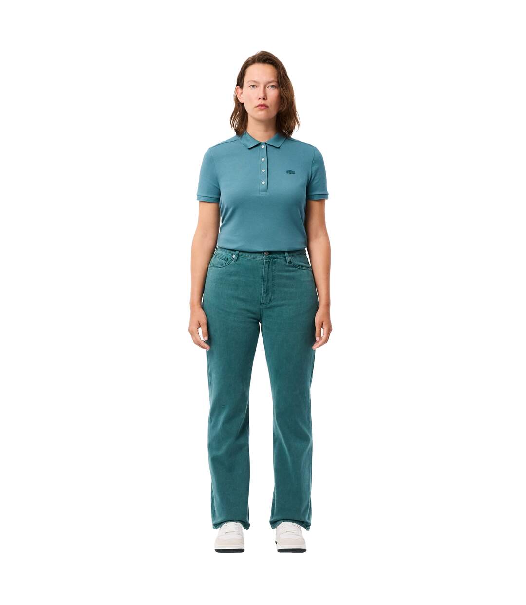 Womens/ladies Natural Dyed Denim Straight Leg Jeans Green Lacoste-4