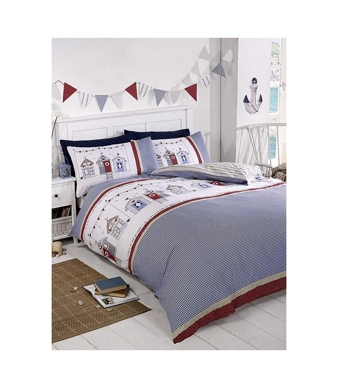 Beach hut duvet cover set blue/white/red Rapport-1