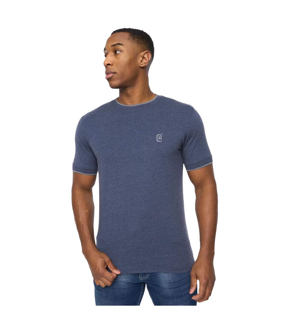 Mens Einstip T-shirt Navy Marl Crosshatch-2