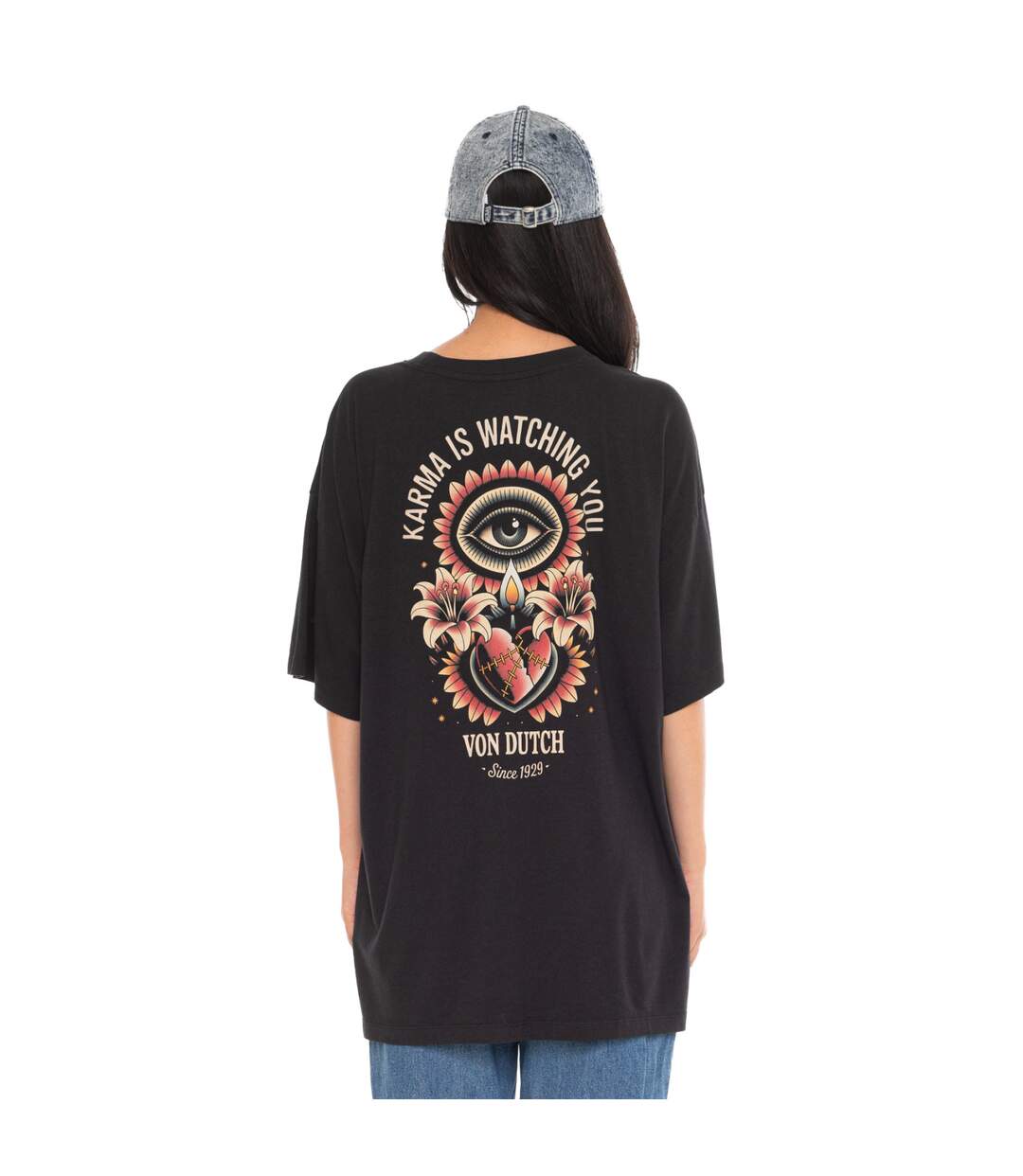T-shirt femme col rond avec imprimé devant et dos Flower Vondutch-3