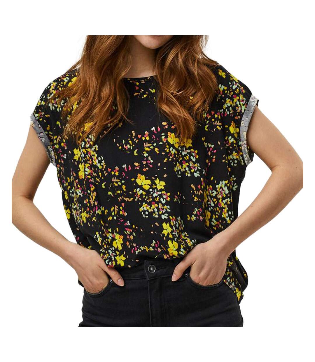 T-shirt Noir à fleurs Femme Vero Moda Ava - M-1