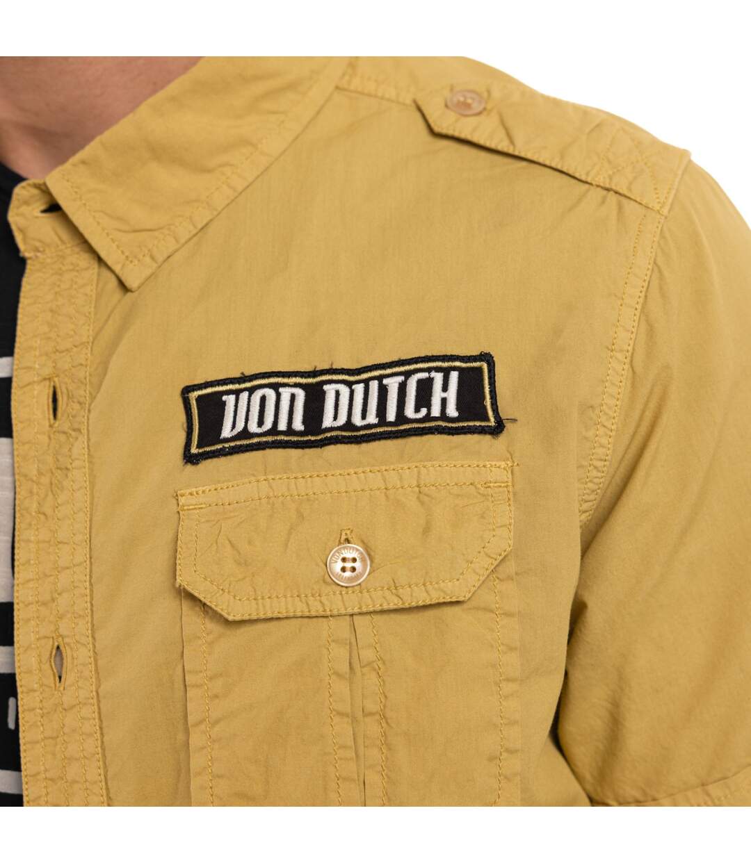 Chemise homme manches courtes en popeline patch et print dos Derek Vondutch-2