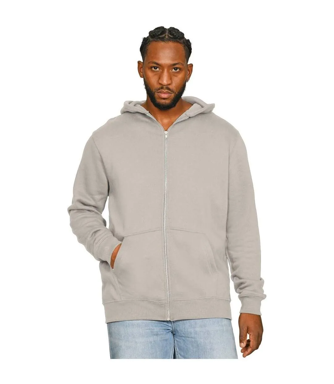 Mens Core Ringspun Cotton Full Zip Hoodie Stone Casual Classics-1