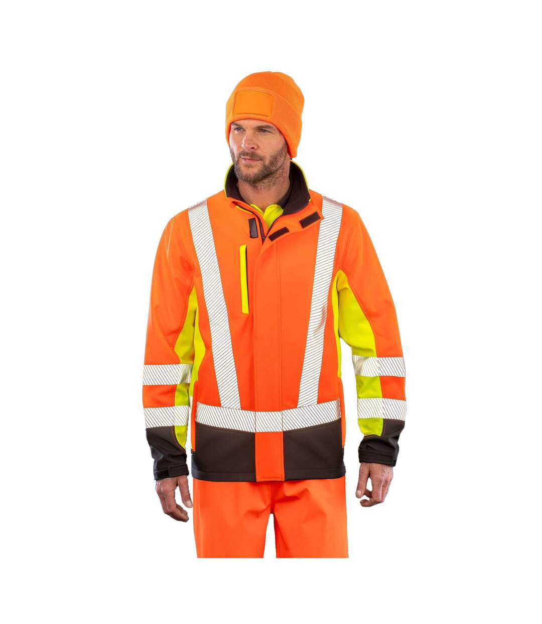 Unisex Adult Safety 3 Tone 3 Layer Jacket Fluorescent Yellow Fluorescent Orange Black Result Recycled-4