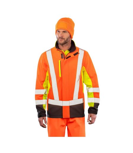 Unisex Adult Safety 3 Tone 3 Layer Jacket Fluorescent Yellow Fluorescent Orange Black Result Recycled