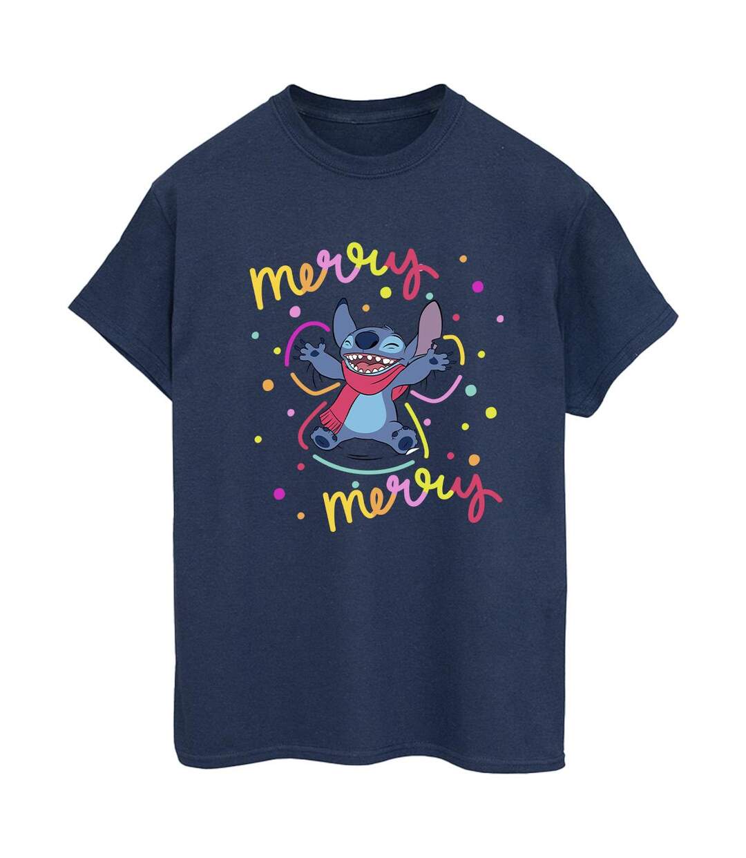 Disney Femmes/Les femmes Lilo & Stitch Merry Rainbow - T-shirt boyfriend en coton (Bleu marine) - UTBI30608-1