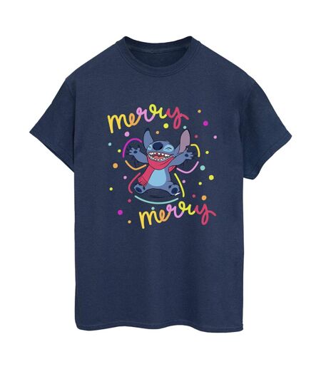 Disney Femmes/Les femmes Lilo & Stitch Merry Rainbow - T-shirt boyfriend en coton (Bleu marine) - UTBI30608