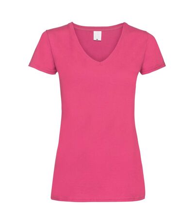 Womens/Ladies Value Fitted V-Neck Short Sleeve Casual T-Shirt (Hot Pink)