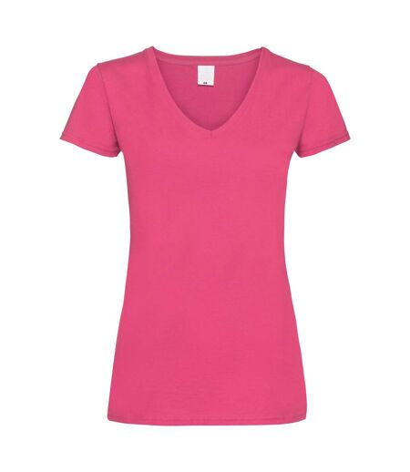 Womens/Ladies Value Fitted V-Neck Short Sleeve Casual T-Shirt (Hot Pink) - UTBC3905