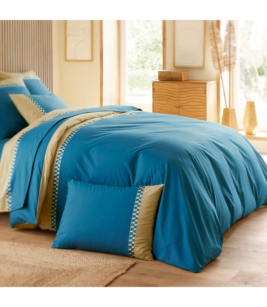 Housse de couette en percale de coton LINOA bleu cobalt-3