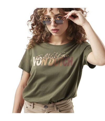 T-shirt femme col rond avec print en coton Léopard Vondutch