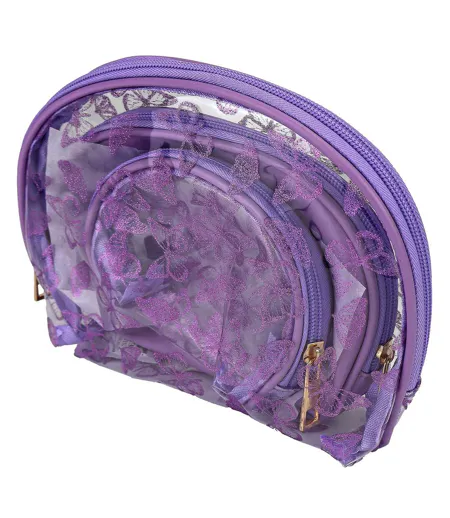 3 Piece Ladies Butterfly Print Cosmetic Bag Set Makeup Toiletry Travel Bags