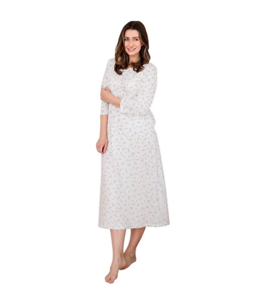 Chemise De Nuit Manches Longues Femme Blanc Cassé Camille-1