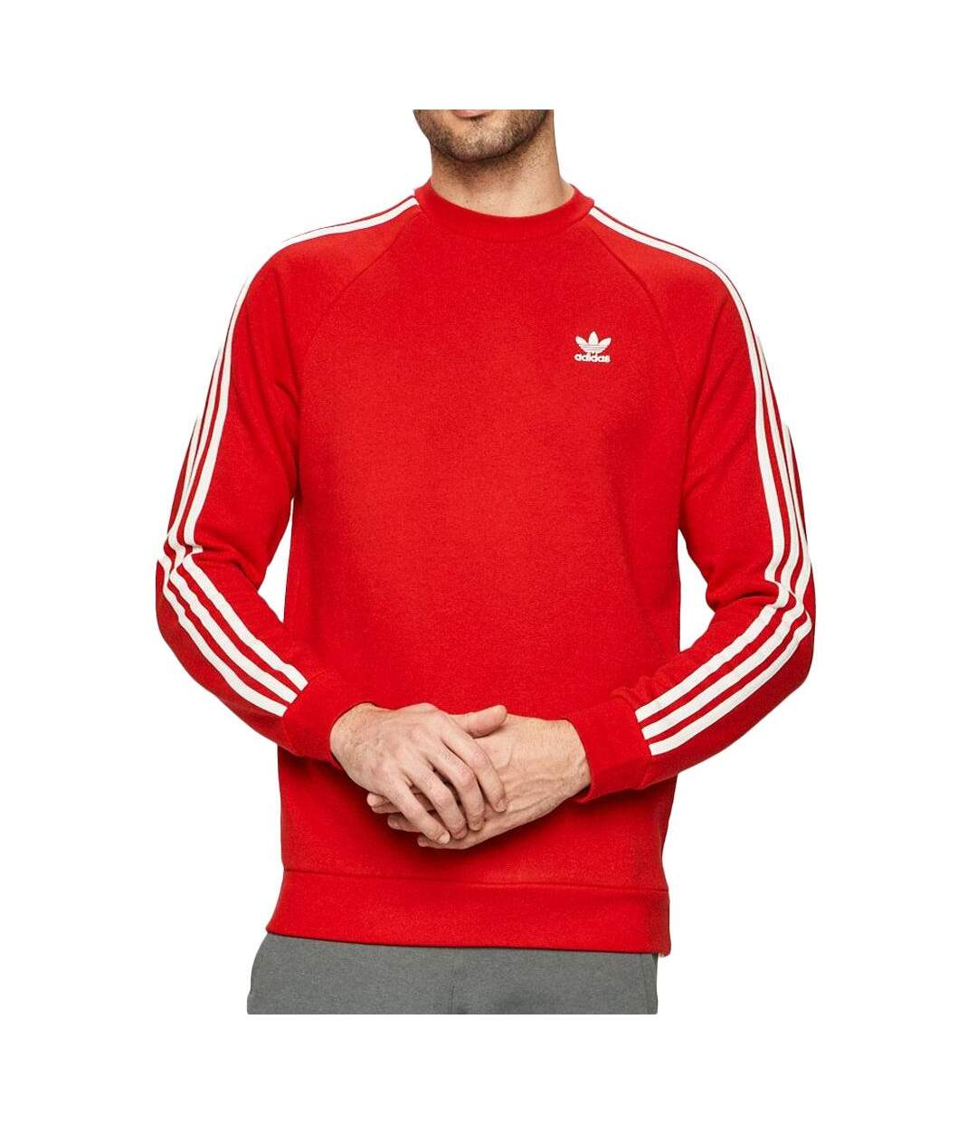 Sweat rouge homme adidas 3-stripes crew - l-1