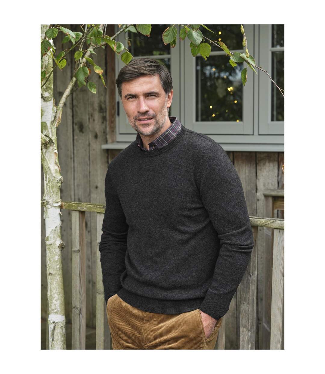 Mens Plain Cashmere Crew Neck Jumper Dark Charcoal WoolOvers-1