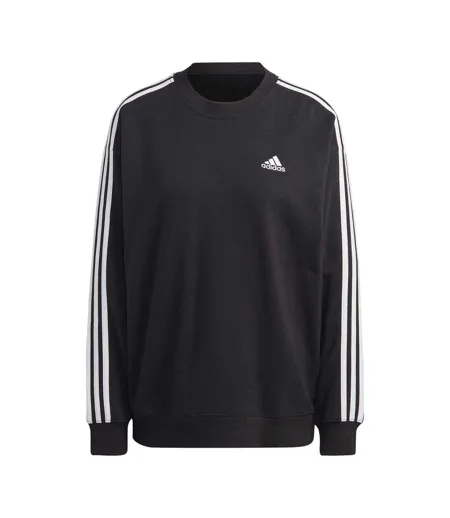 Womens/ladies Studio Lounge 3 Stripes Loose Fit Sweatshirt Black White Adidas