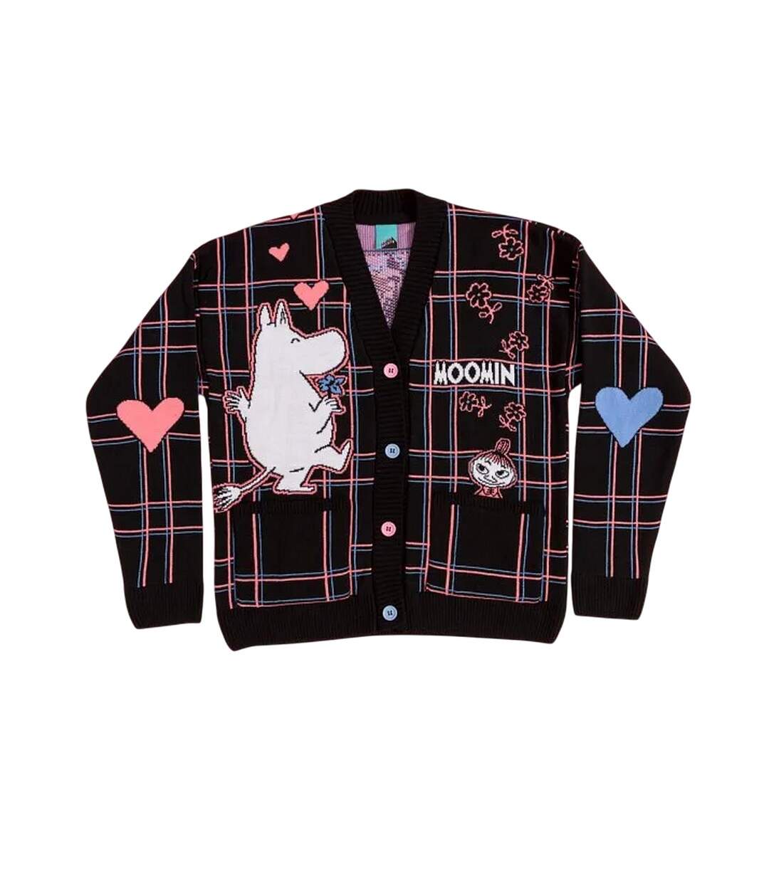 Unisex Adult In Love Checked 80th Cardigan Black Moomin-2