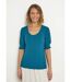 T-shirt faux uni col rond manches volantées-1