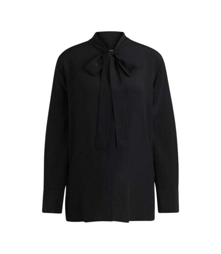 Womens/ladies Tie Neck Long-sleeved Blouse Black Boss