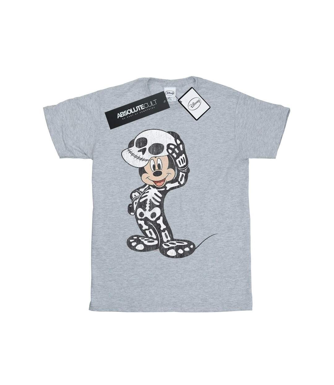 Disney T-shirt boyfriend en coton Mickey Mouse Skeleton Femme/Ladies (Gris sportif) - UTBI36666-1