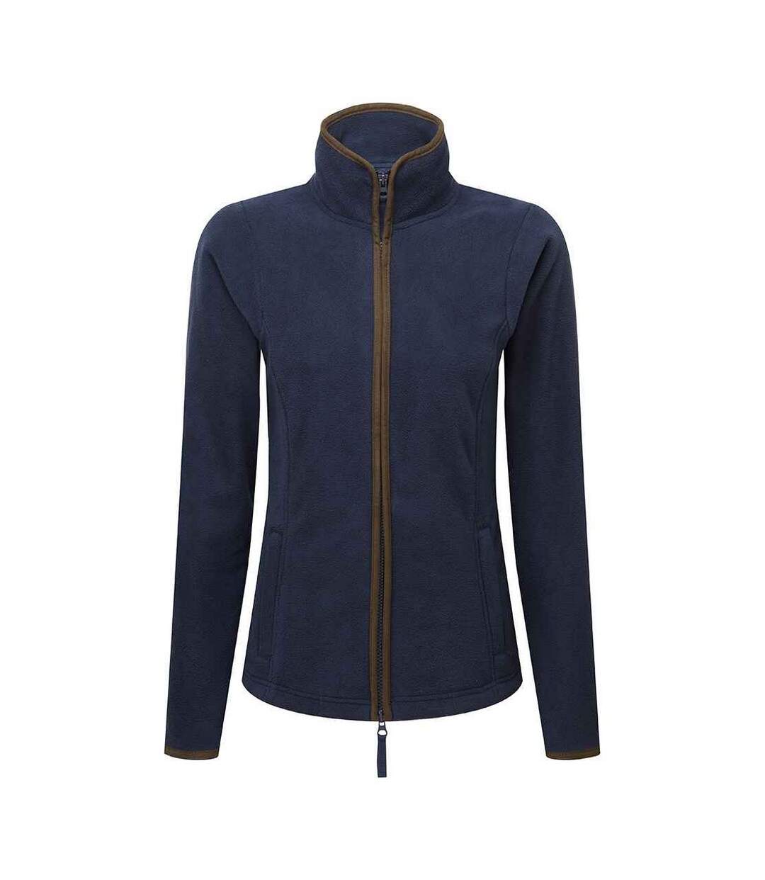 Womens/ladies artisan contrast trim fleece jacket navy/brown Premier