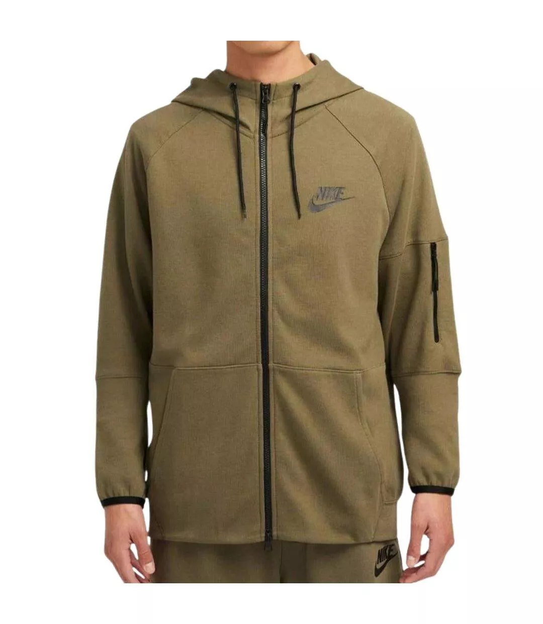 Mens Plain Full Zip Hoodie Khaki Green Nike-1