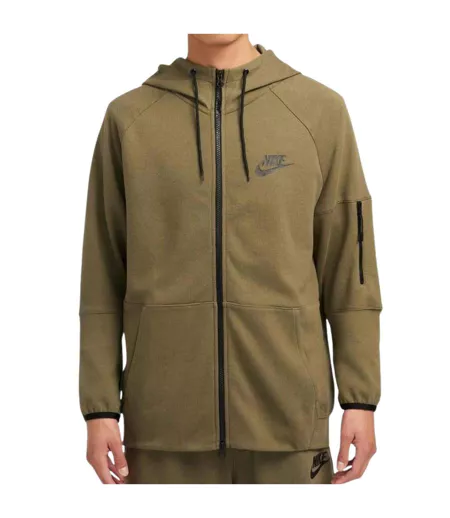 Mens Plain Full Zip Hoodie Khaki Green Nike