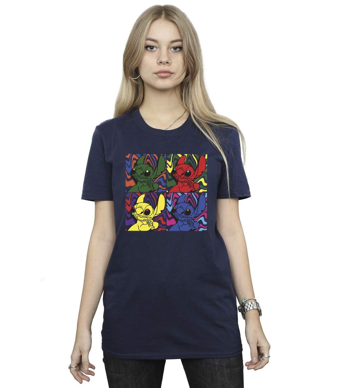 Disney Femmes/Les femmes Lilo & Stitch Pop Art - T-shirt boyfriend en coton (Bleu marine) - UTBI30326-2