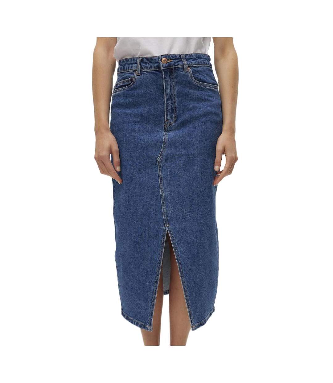 Jupe en jean longue bleu foncé femme vero moda calf denim skirt - l-1