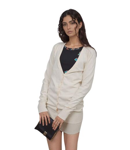 Gilet Chic Femme à  Manches Longues - Blanc épuré en V, Idéal pour un Look Classique et Confortable