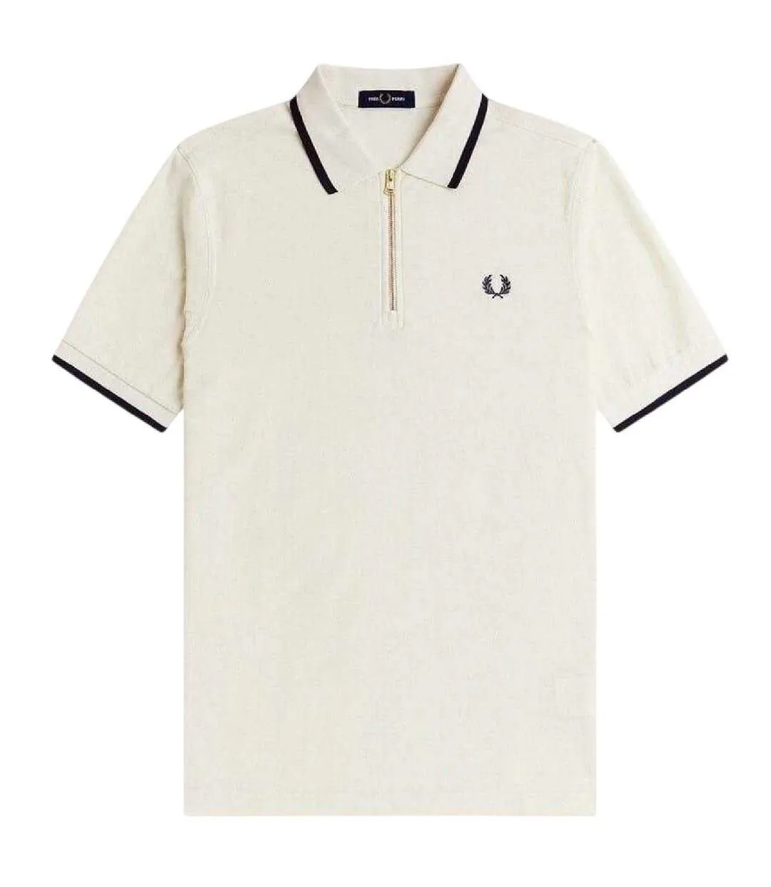 Mens Zip Neck Polo Shirt Ecru Fred Perry-2