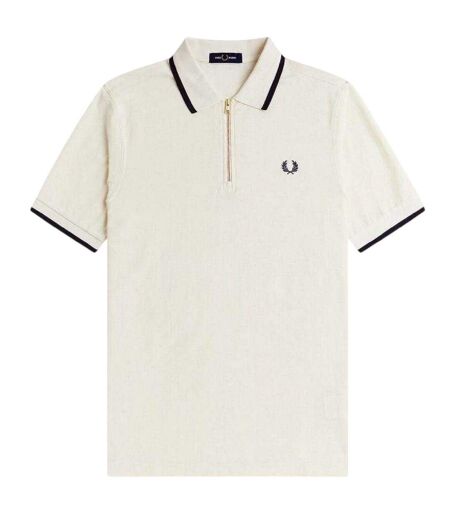 Mens Zip Neck Polo Shirt Ecru Fred Perry