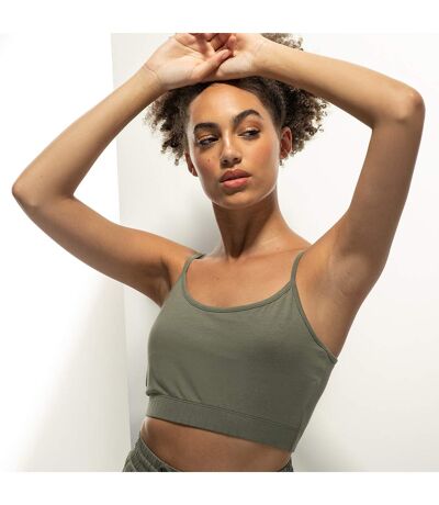 Womens/ladies Fashion Sustainable Adjustable Strap Crop Top Khaki Skinni Fit