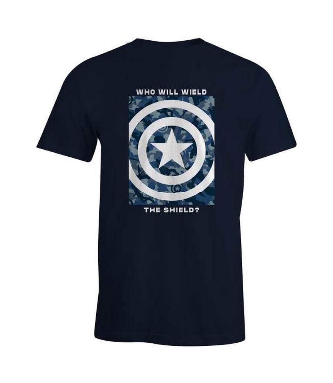 T-shirt Who Will Wield The Shield? Homme Bleu Marine Captain America-1