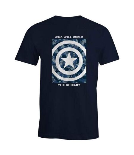 T-shirt Who Will Wield The Shield? Homme Bleu Marine Captain America