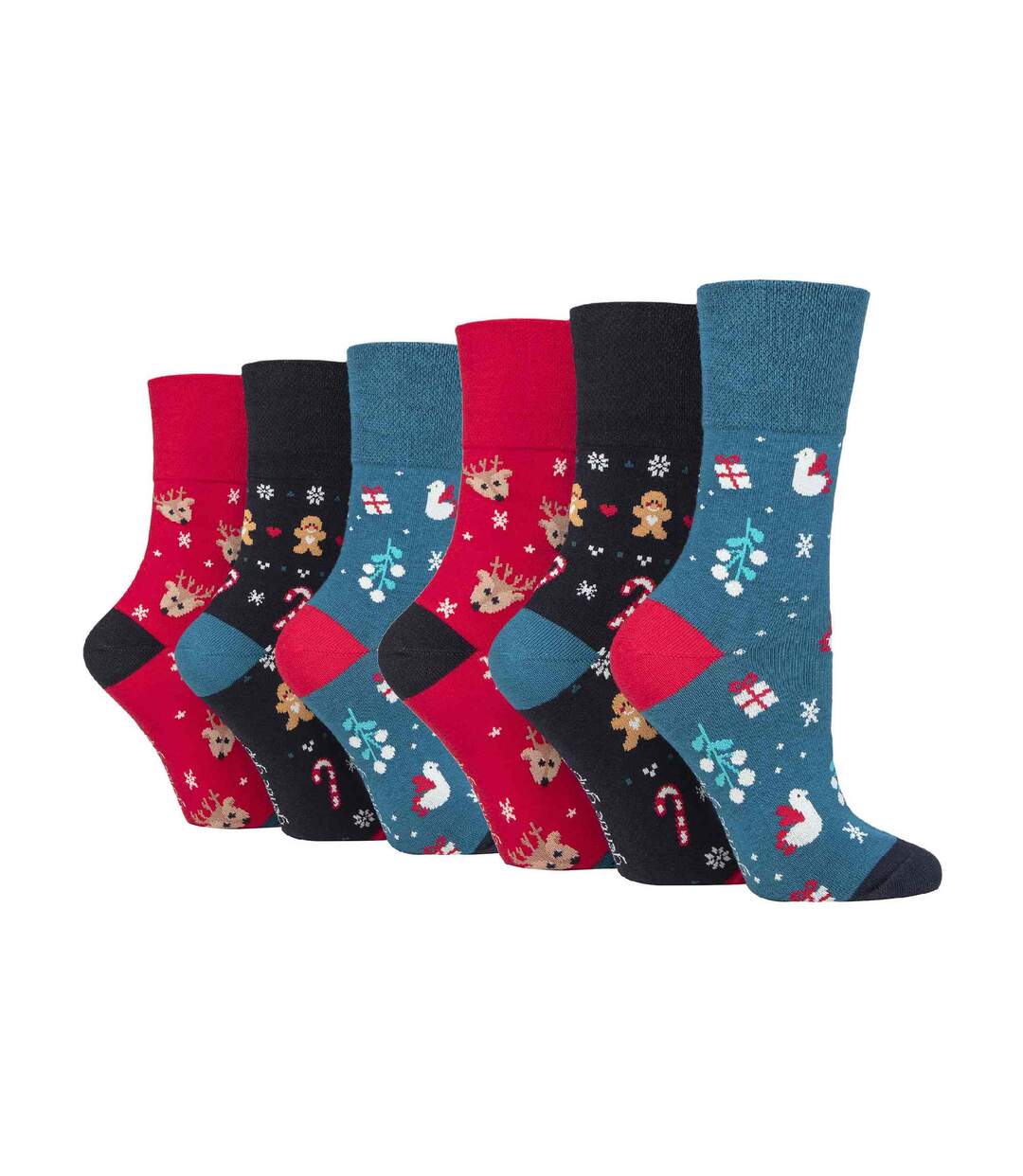 Gentle Grip - 6 Paires Femme Chaussettes Noel Fantaisie Sans Elastiques-1