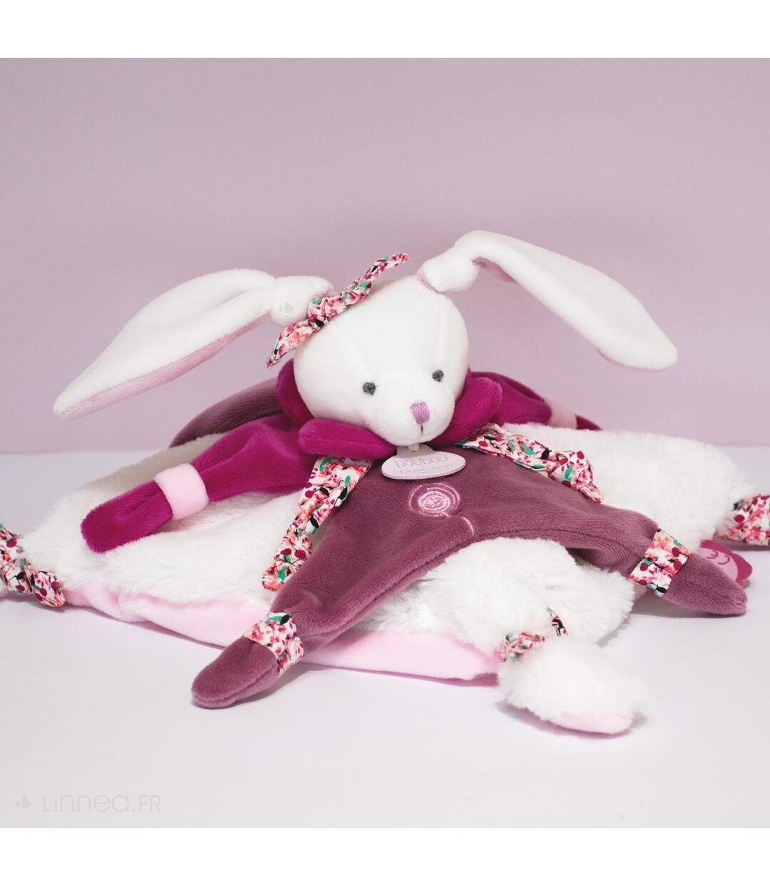 Doudou plat lapin 27 cm collection LAPIN CERISE rose-2