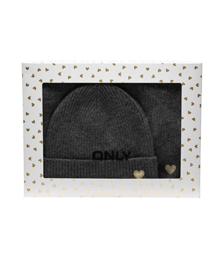 Bonnet + echarpe gris foncé  femme only onlavery life scarf and beanie set - taille unique