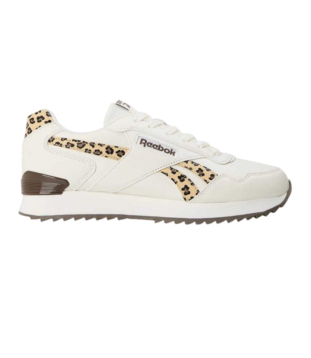 Womens/ladies Royal Glide Leather Trim Ripple Clip Trainers Chalk Leopard Reebok-1