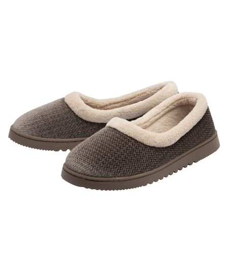 Ladies Textured Ballerina Slippers Brown Tan Warm UK 3-8
