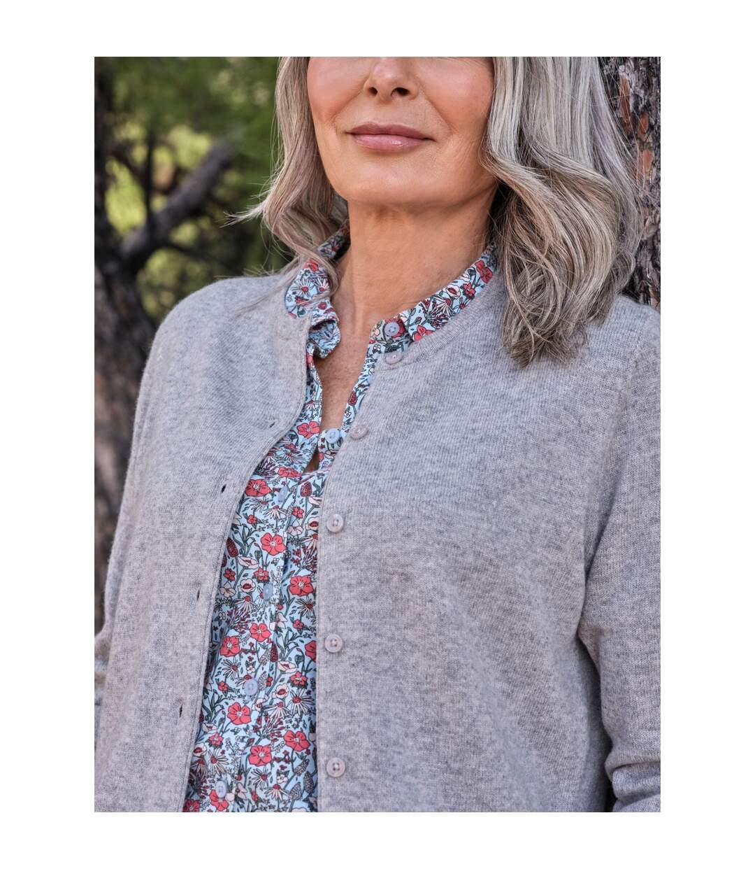 Womens/ladies Plain Cashmere Crew Neck Classic Cardigan Marble WoolOvers-1