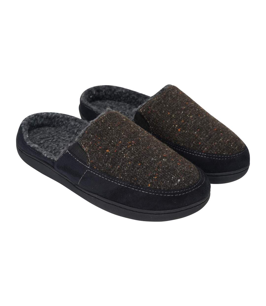 Mens Tweed Slip-on Mule Slippers Black Brown Keanu-1