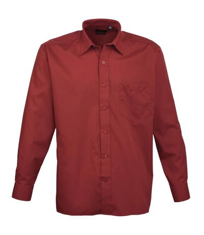 Premier Mens Long Sleeve Formal Plain Work Poplin Shirt (Burgundy) - UTRW1081