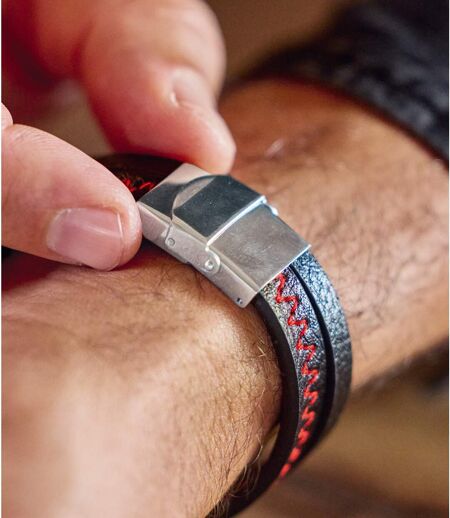 Doppel-Armband aus Kunstleder und Metall