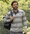 Men's Gray Striped Polo Shirt with Long Sleeves Atlas For Men