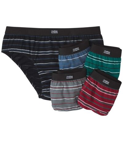 Paquet de 5 caleçons rayés homme - bleu vert noir bordeaux gris